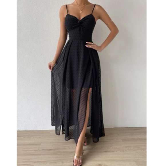 Luxe Swiss dot front tie backless wrap cami maxi dress - Picture 2 of 16